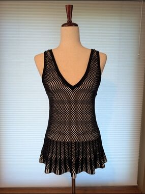 WHBM Top, Black And cream, Size M